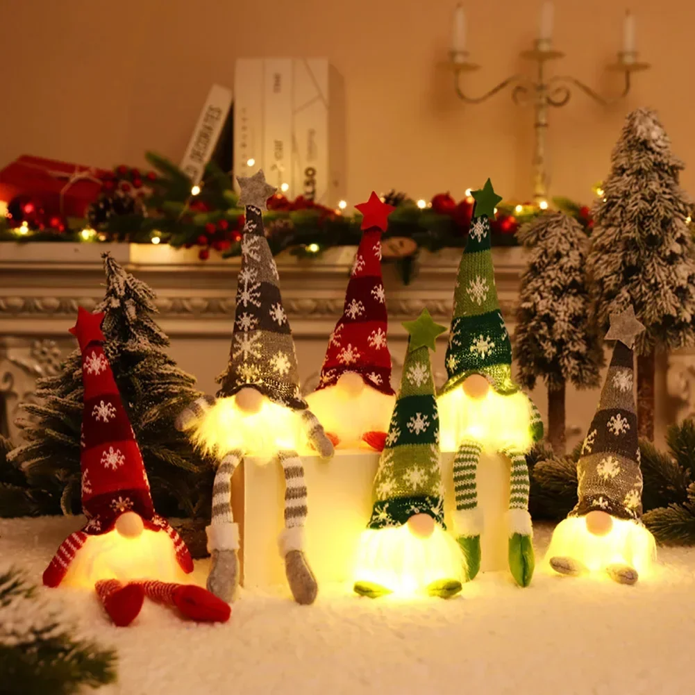 LED Light-Up Plush Christmas Gnome Ornament - Festive Knitted Holiday Decor and Gift