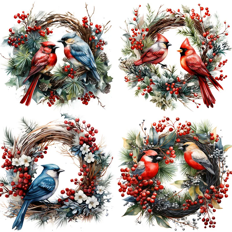 12Pcs/Pack Christmas Bird Ring Sticker DIY Craft Scrapbooking Album Junk Journal Decorative Stickers