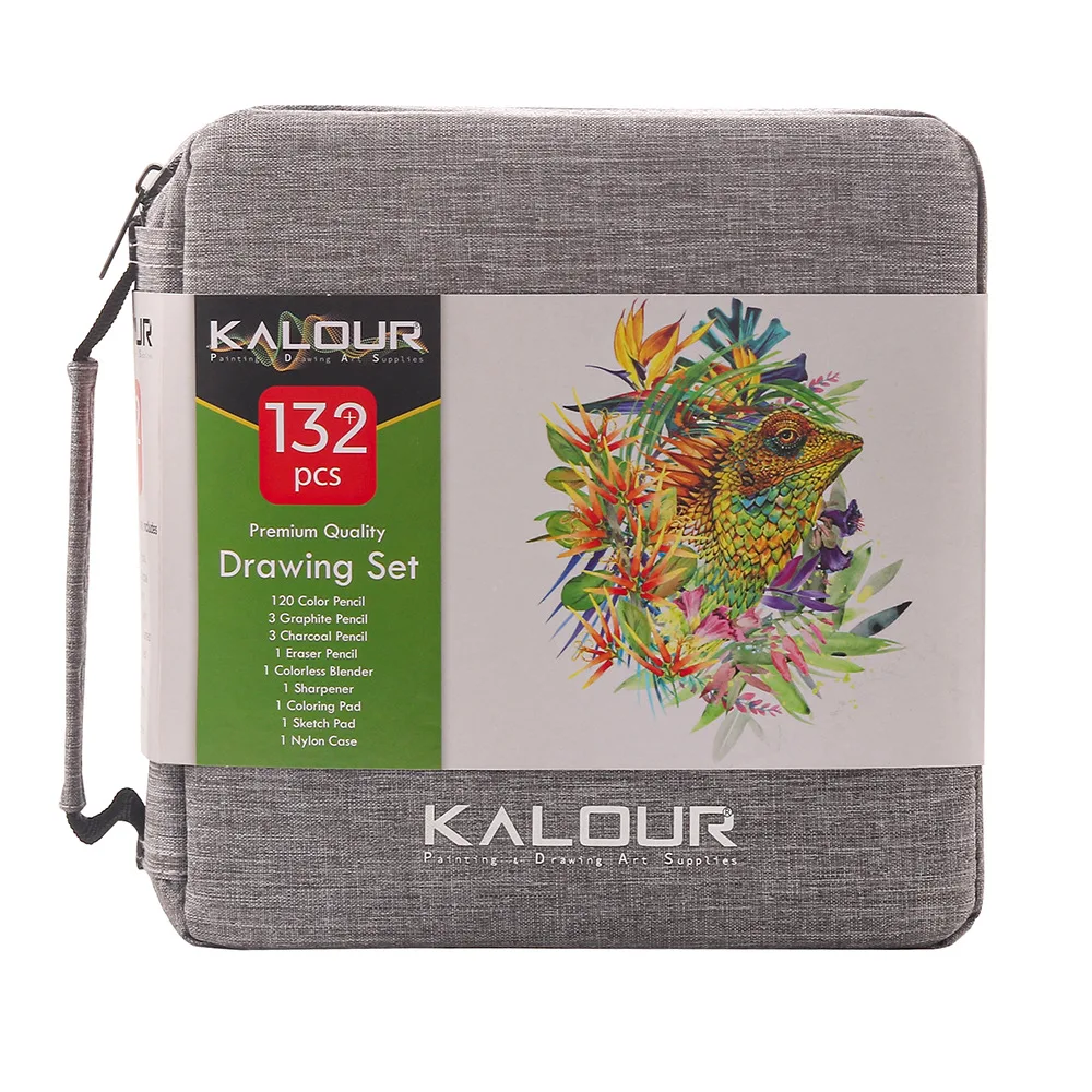 KALOUR 132 Colored Pencils Set,with Adult Coloring Book and Sketch Book,Artists Colorless Blender,Zipper Travel Case,Soft Core,Ideal for Drawing