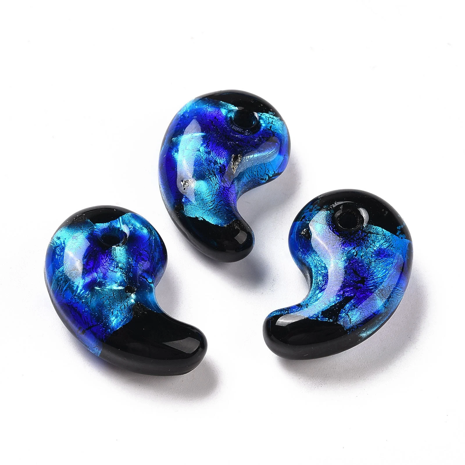 

3pcs Handmade Lampwork Beads Loose Spacer Bead Comma Shape Silver Color Foil for Jewelry Making DIY Bracelet Earring Craft Decor