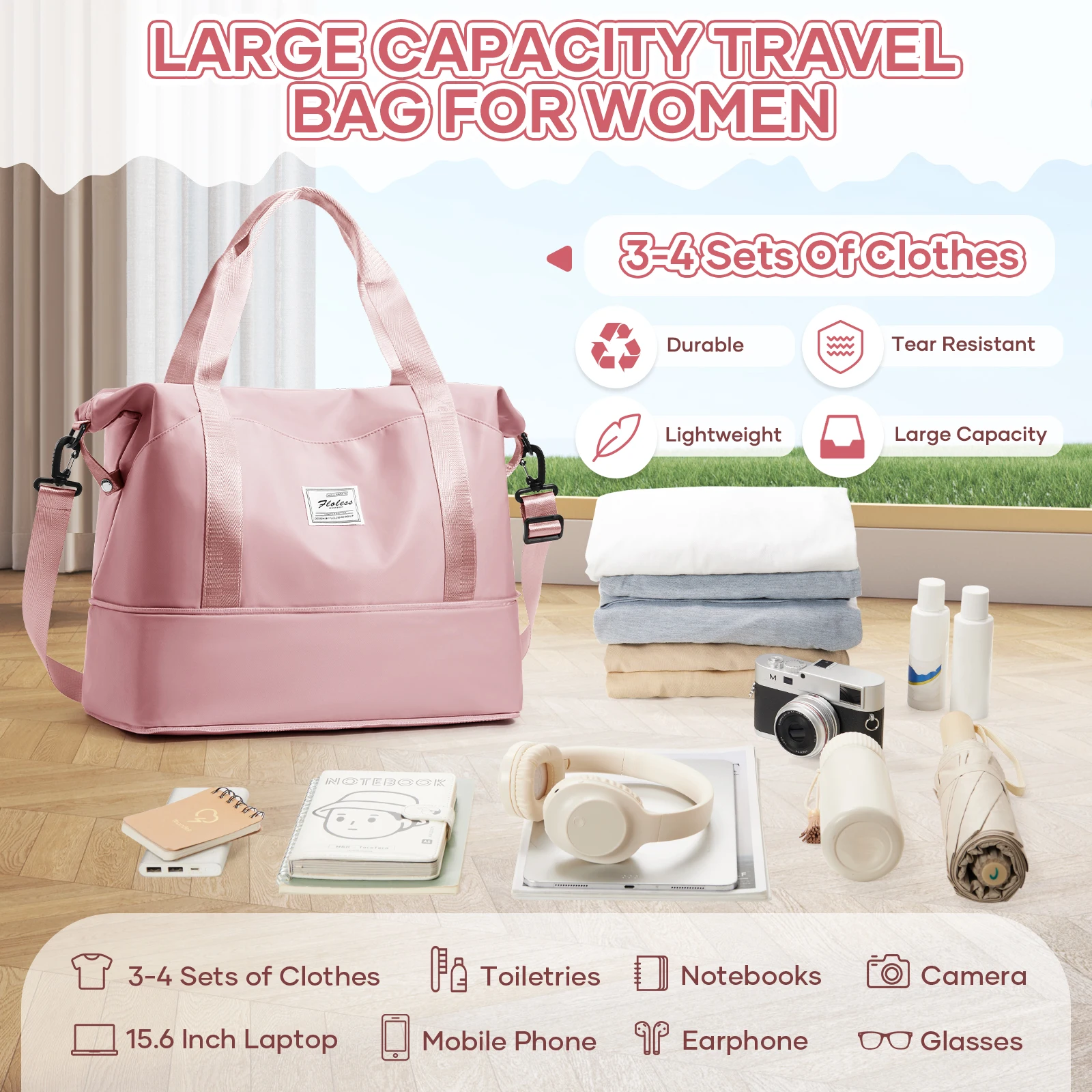 Large Capacity Lightweight Women's Travel Overnight Bag Gym, Outdoor, Business Trips Travel Bag，Weekend Luggage Fitness Handbag