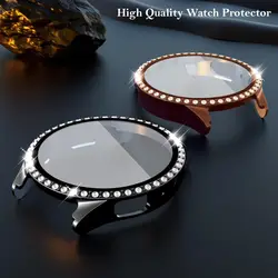 Glass+Case for samsung Galaxy watch 6 4 5 44mm 40mm 44 accessoires Bling Diamond PC bumper+Screen protector watch6 watch4 Cover