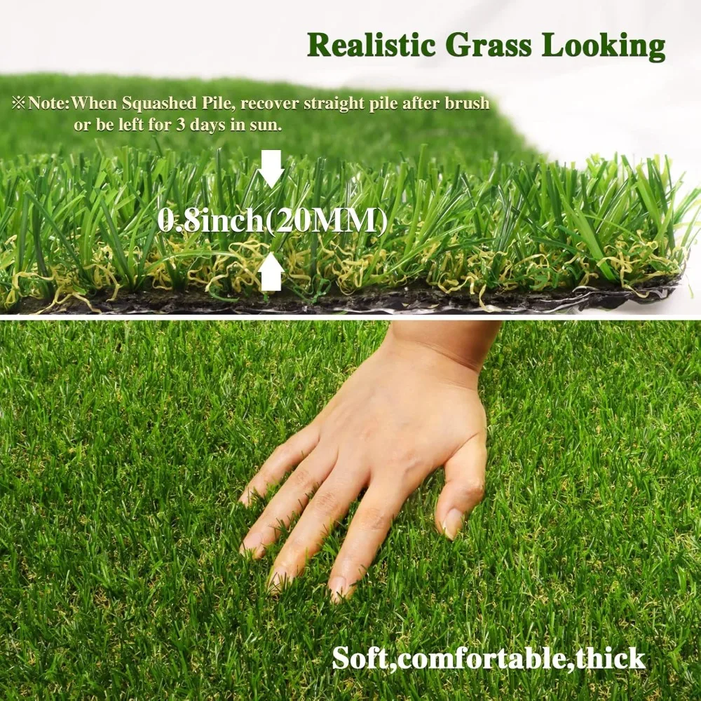 Artificial Turf Grass, Realistic Fake Grass Rug with Drainage Holes, 20MM Indoor Outdoor Lawn Grass Landscape for Backyard Patio