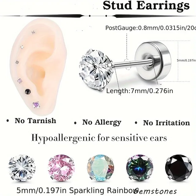 Orecchini Rodio Orecchini Borchie Argento Sterling 925 Con Zirconi Cubici - Rotondi, Chiusura A Farfalla Orecchini Eleganti Made UK - Foto 4