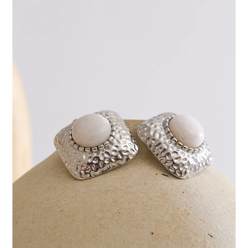Yhpup Stainless Steel Metal Resin Square Stud Earrings Women