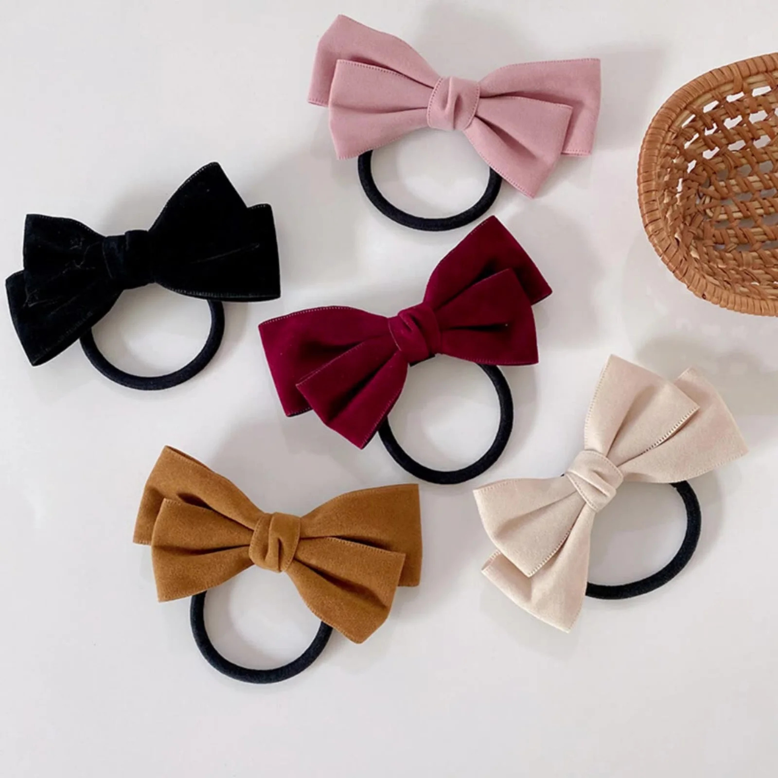 1PC Chic Bow - adorned Hair Ties: 5 - Piece Velvet Bow Elastic Set, Great for Adding a Touch of Style to Your Hair