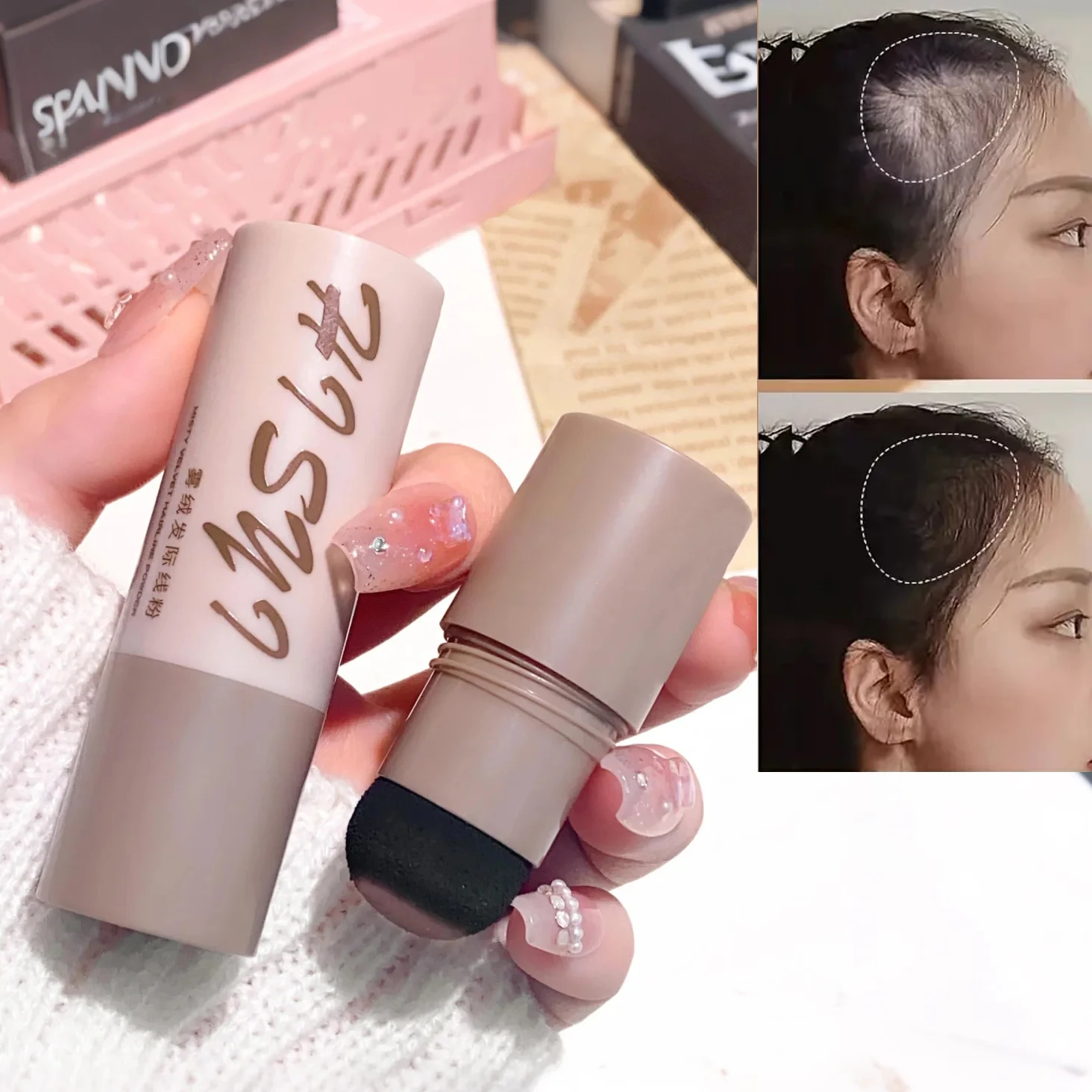 Hairline Shadow Powder Concealer Sponge Pen Fills Hair Roots Waterproof Long-lasting