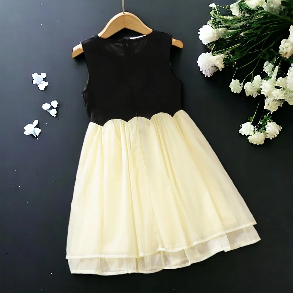 Summer Girls Party Dresses Outfits Black Beige Chiffon Baby Clothes Sleeveless Teenagers Young Kids Costumes 6 7 10 11 13 Years