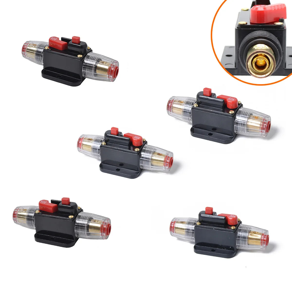 Circuit Breaker Resettable Fuse 12V-48V Car Truck Circuit Breaker Self-recovery 20A 30A 40A 50A 60A 80A 100A 125A 150A Auto Audio Fuse Holder Power Insurance