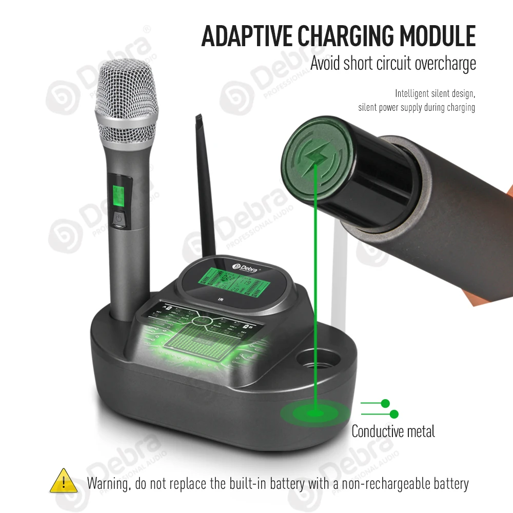 Wireless Microphone WM2 UHF wireless handheld microphone for Kara OK stage with wireless inductive charging infrared fast frequency pairing