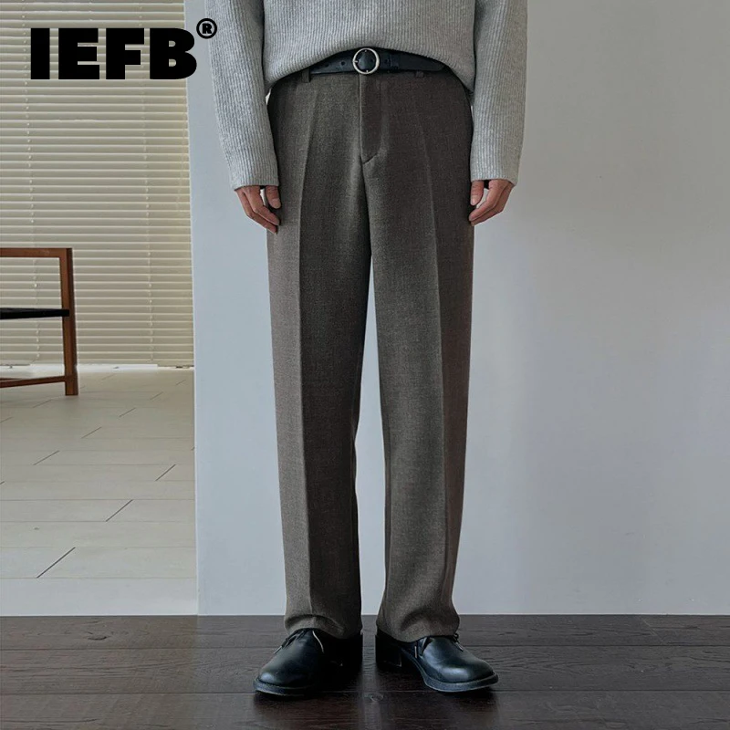 

IEFB Autumn Winter Straight Suit Pants For Men's Korean Style Loose Dropping Solid Color Trousers Warm Business Casual 9C3344