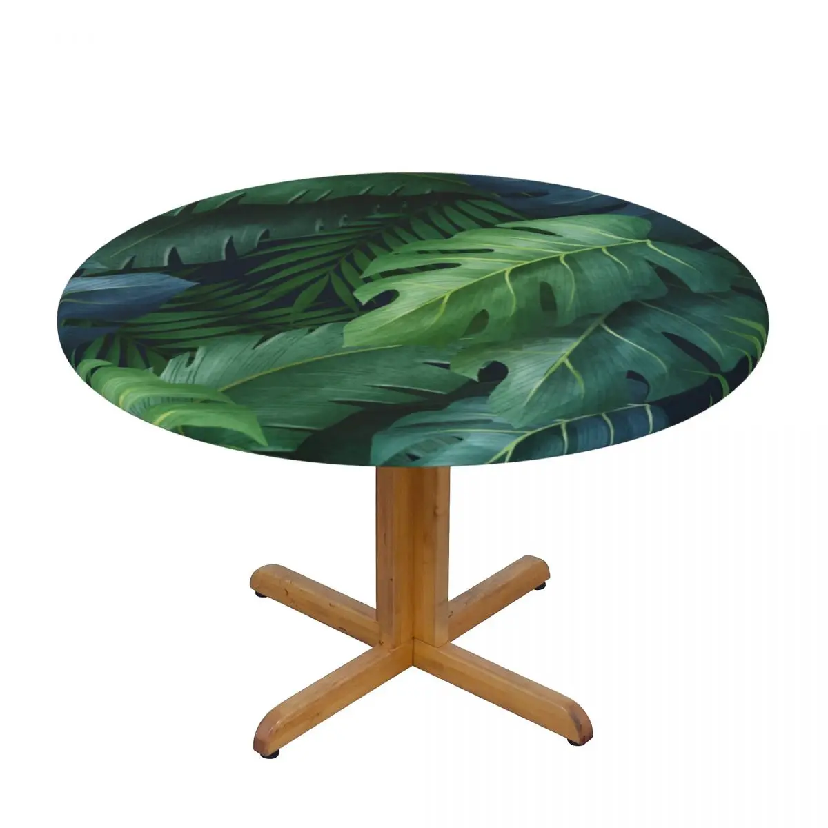 Mantel Redondo De Poliéster Impermeable Con Hojas De Palma Verde