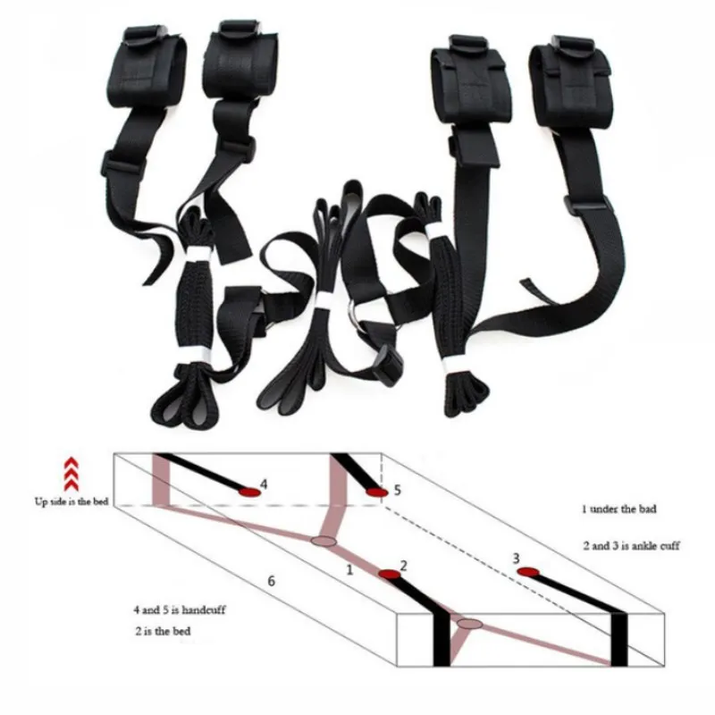 Handcuffs Bondage Set Bed BDSM Bondage Restraint Strap System Adults Wrists & Ankle Cuffs Erotic Sex Toy for Woman Couples Slave