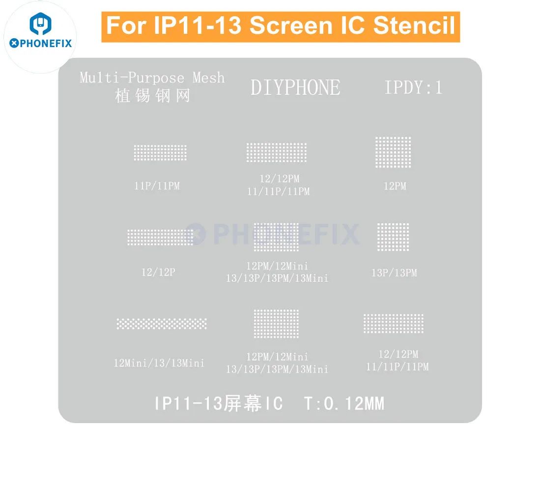 Diyphone Display Lcd Protezione Ic Bga Reballing Stencil Per Iphone 11 12 Pro 13Mini 13 Pro Max Lcd Ic Saldatura Maglia D'Acciaio