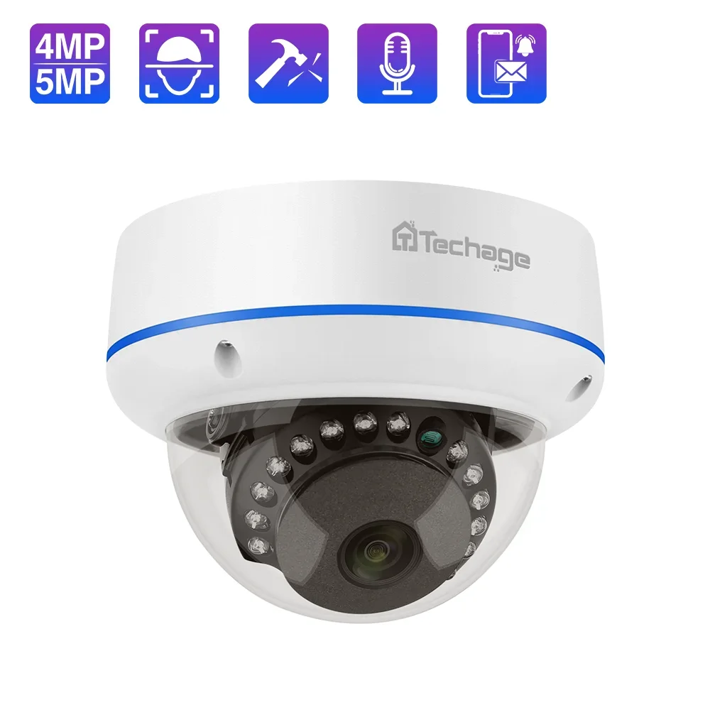 Techage 5MP Security POE Camera 4MP Dome Indoor IP Camera Face Detect  Audio Video Network Surveillance Vandalproof Camera