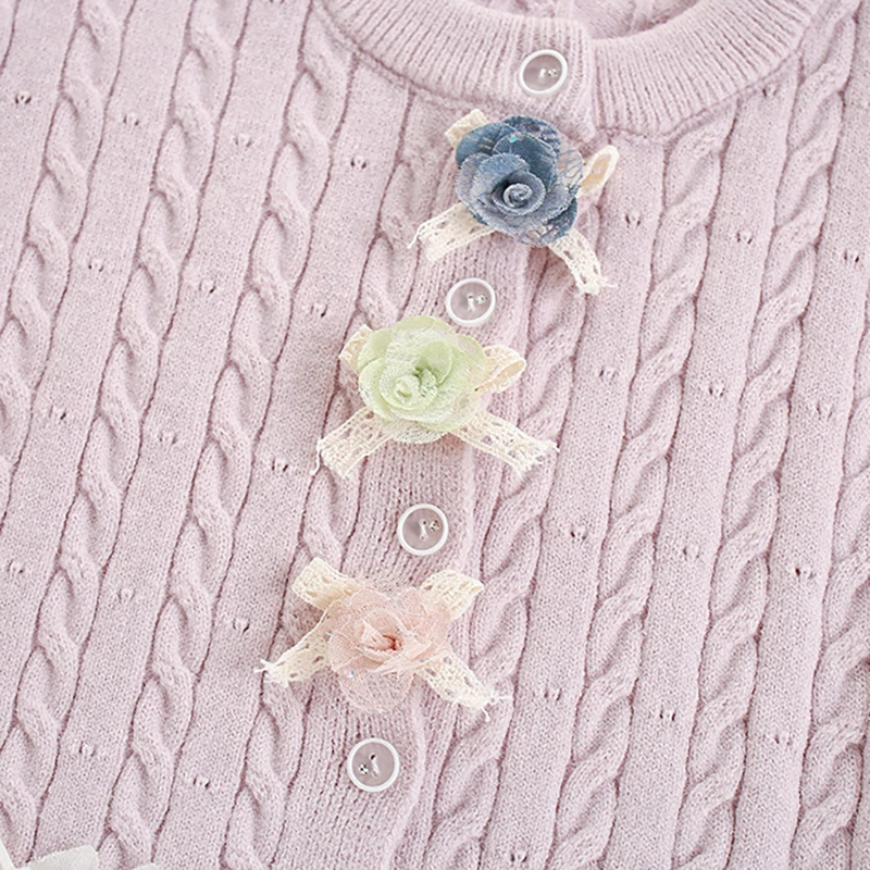 Girls Autumn Knit Sweater Set with Lace and Flower Details