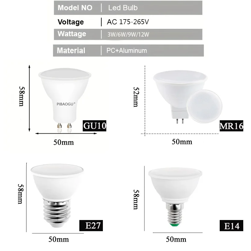 6PCS LED Spot Light GU10 E27 LED Bulb 12W E14 LED Lamp 220V Spotlight MR16 9W Lampada GU5.3 Corn Light Bulb gu10 Ampoule Lamp