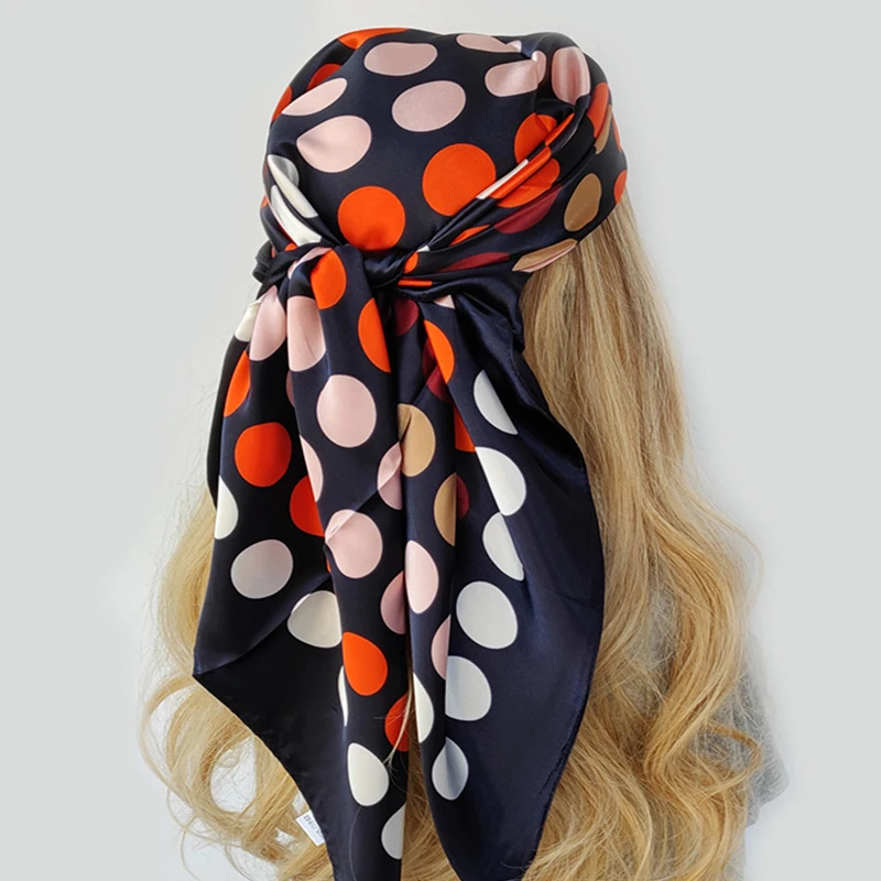 90*90CM Kerchief Fashion Print Satin Silk Scarves Popular Colour Square Shawls Luxury Sunscreen New Headcloth foulard muffler 2