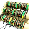 Wholesale 30/50/100pcs Handmade Leather Bracelets Bob Marley Rasta Jamaica Fashion Cuff Jewelry Party Gift Mix Red/Yellow/Green 3