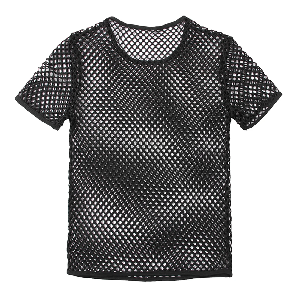 Men's Mesh See-through Fishnet T Shirt 2023 Fashion Sexy Short Sleeve Undershirt Nightclub Wear T-shirt Perform Streetwear Tops 6