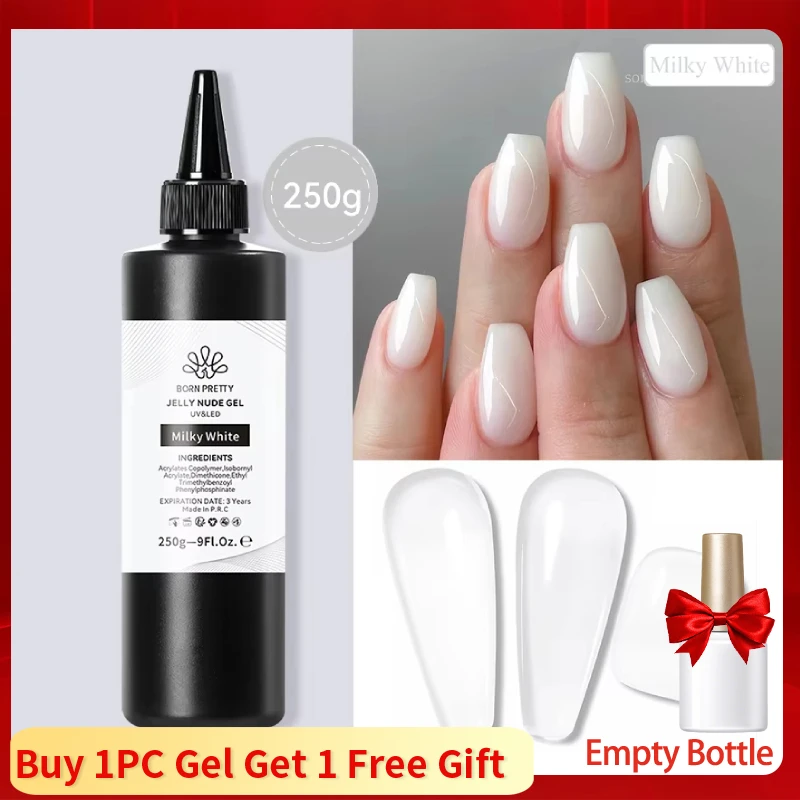 BORN PRETTY 250g Milky White Jelly Nude Gel Nail Polish Refilled Package Translucent Clear Color Semi Permanent Soak Off UV Gel 1