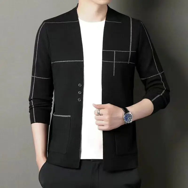 Spring Autumn KPOP Fashion Style Harajuku Slim Fit Tops Loose Casual All Match Outerwear Cardigan V Neck Jacquard Weave Jacket