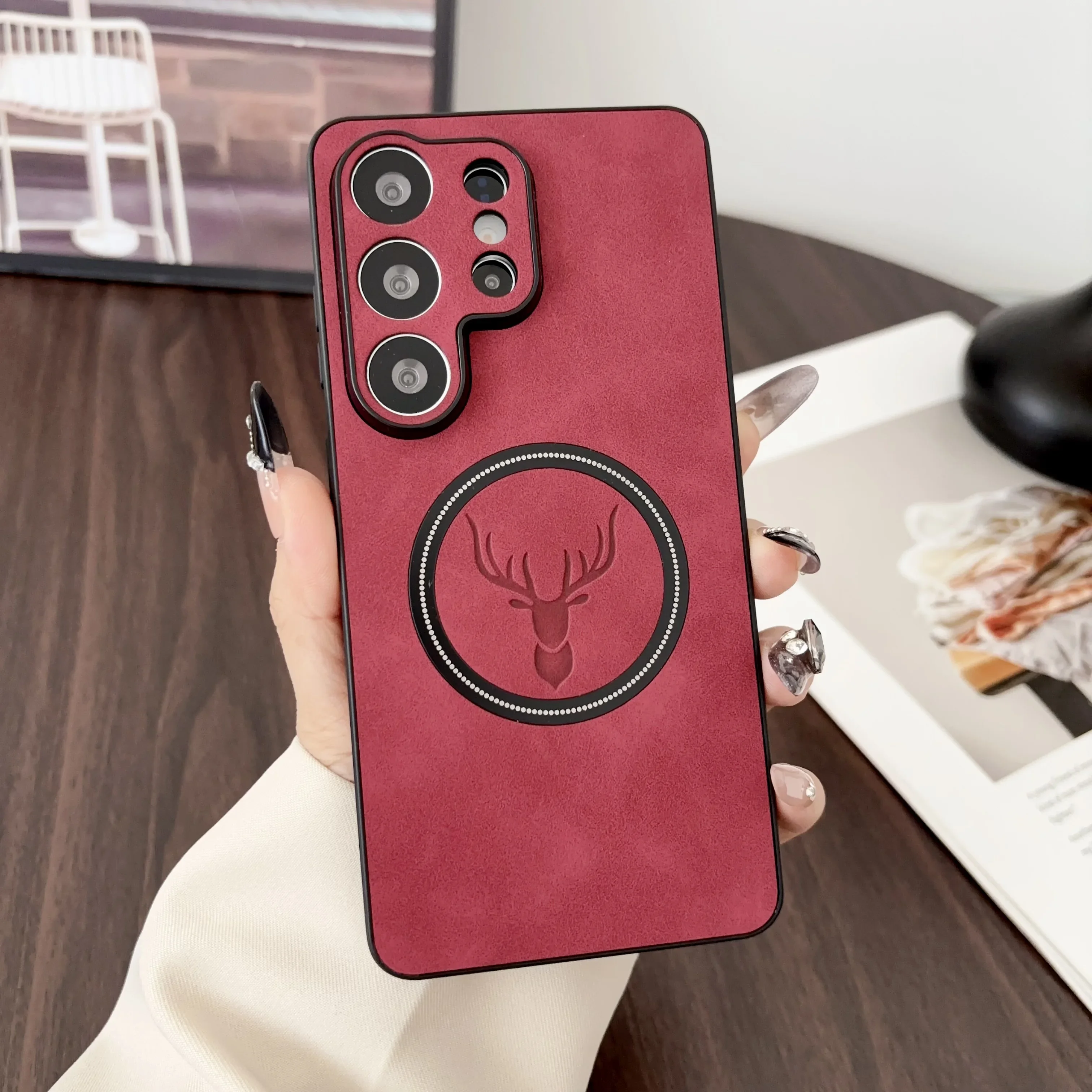 Luxury PU Leather Cartoon Deer Case with Magsafe Wireless Charging Compatibility