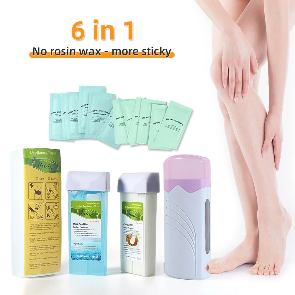 6IN1 Professional Hair Waxing Set Depilatory Paper Strip Wax Warmer