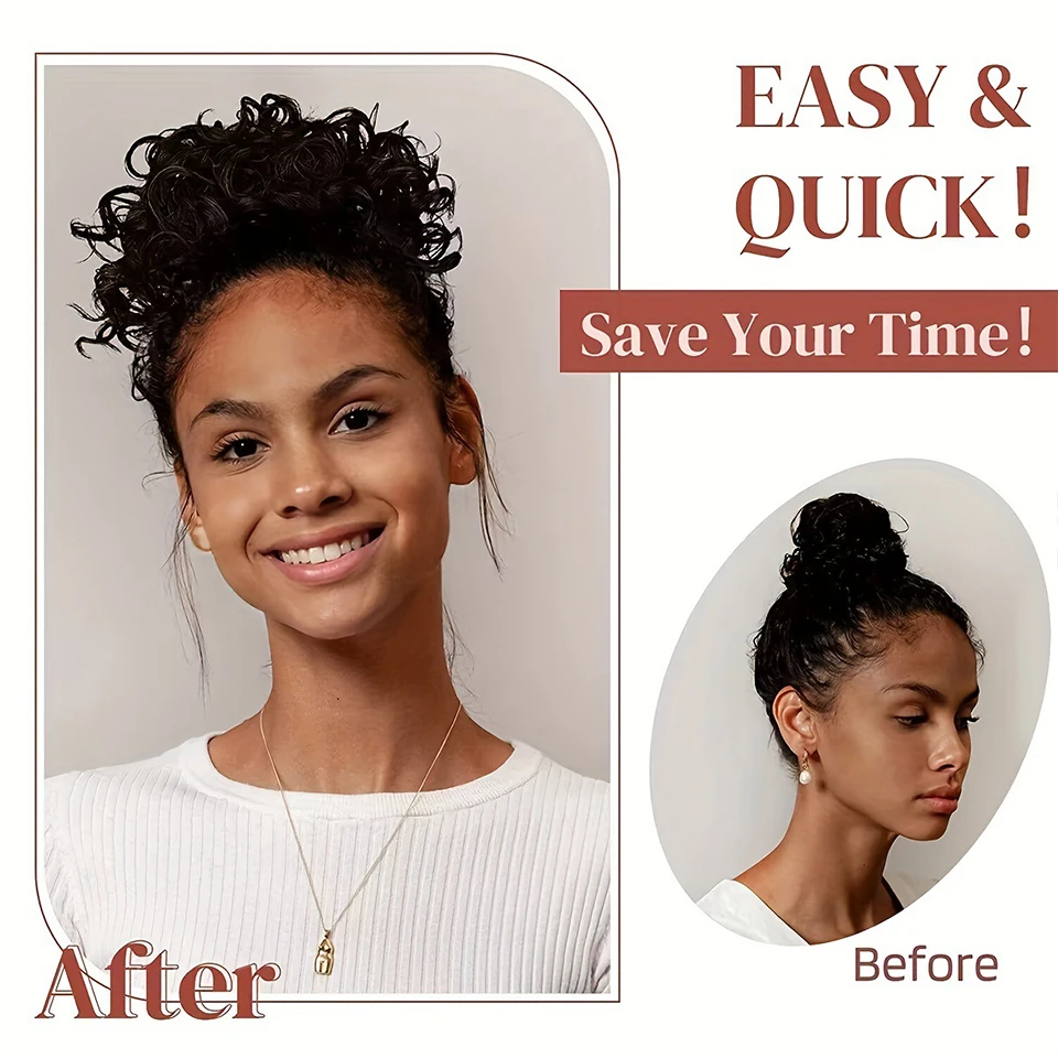 Synthetic Dark Brown Curly Hair Bun Piece For Women