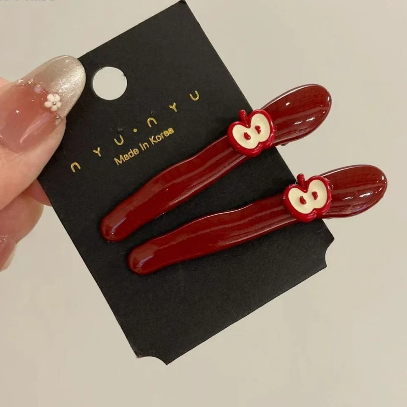 2PCS Red Apple Hair Clips Set, Cute Fruit-themed Hairpins, Glossy Red Hair Accessories For Women, Adorable Fashion Hair Decor