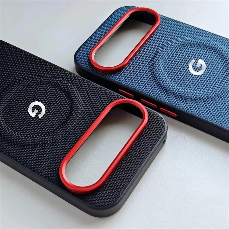 Premium Woven Fabric Magnetic Phone Case with Alloy Lens Frame and Shockproof Protection