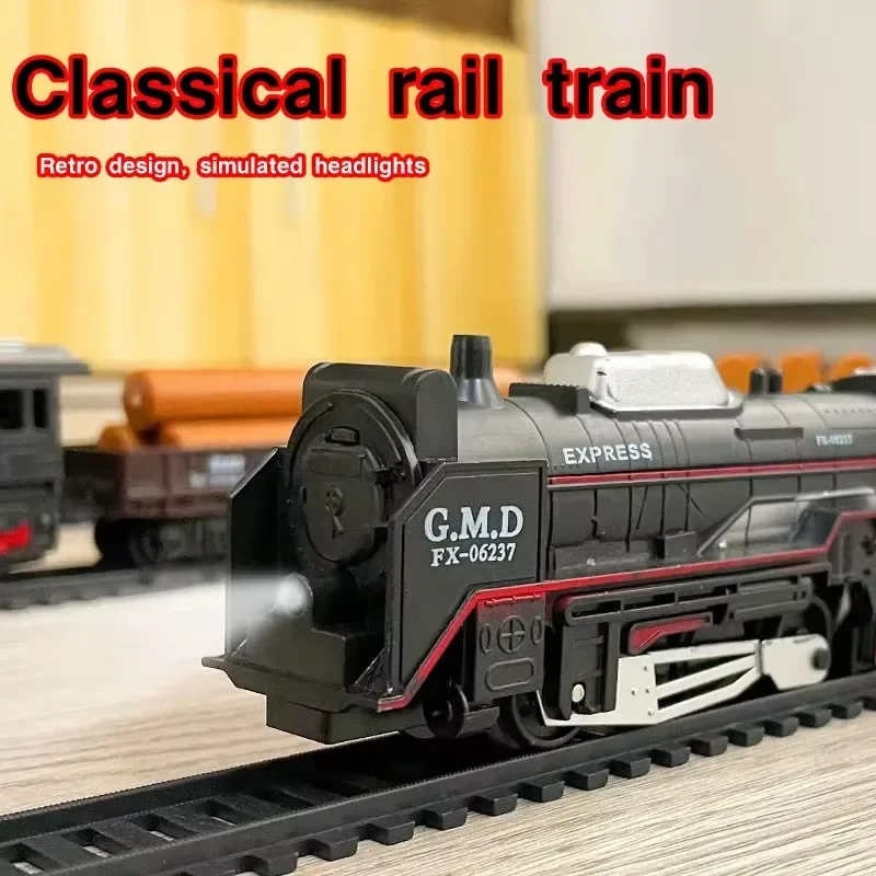 Classical Railway Freight Train Toy Electric Christmas Train Track Set with Light Tracks Model Toys for Kids Gift Children