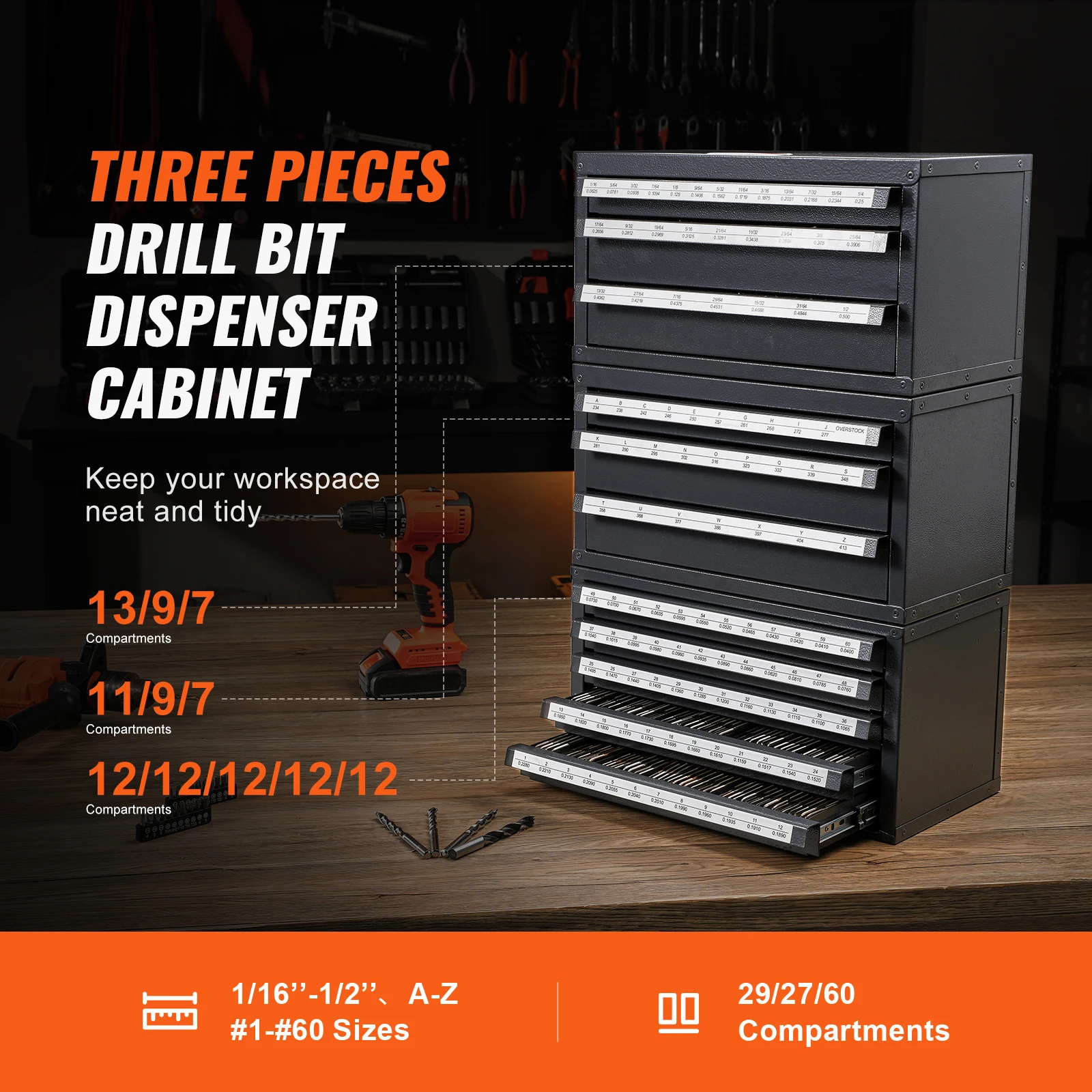 Steel Drill Bit Storage Cabinet Organizer