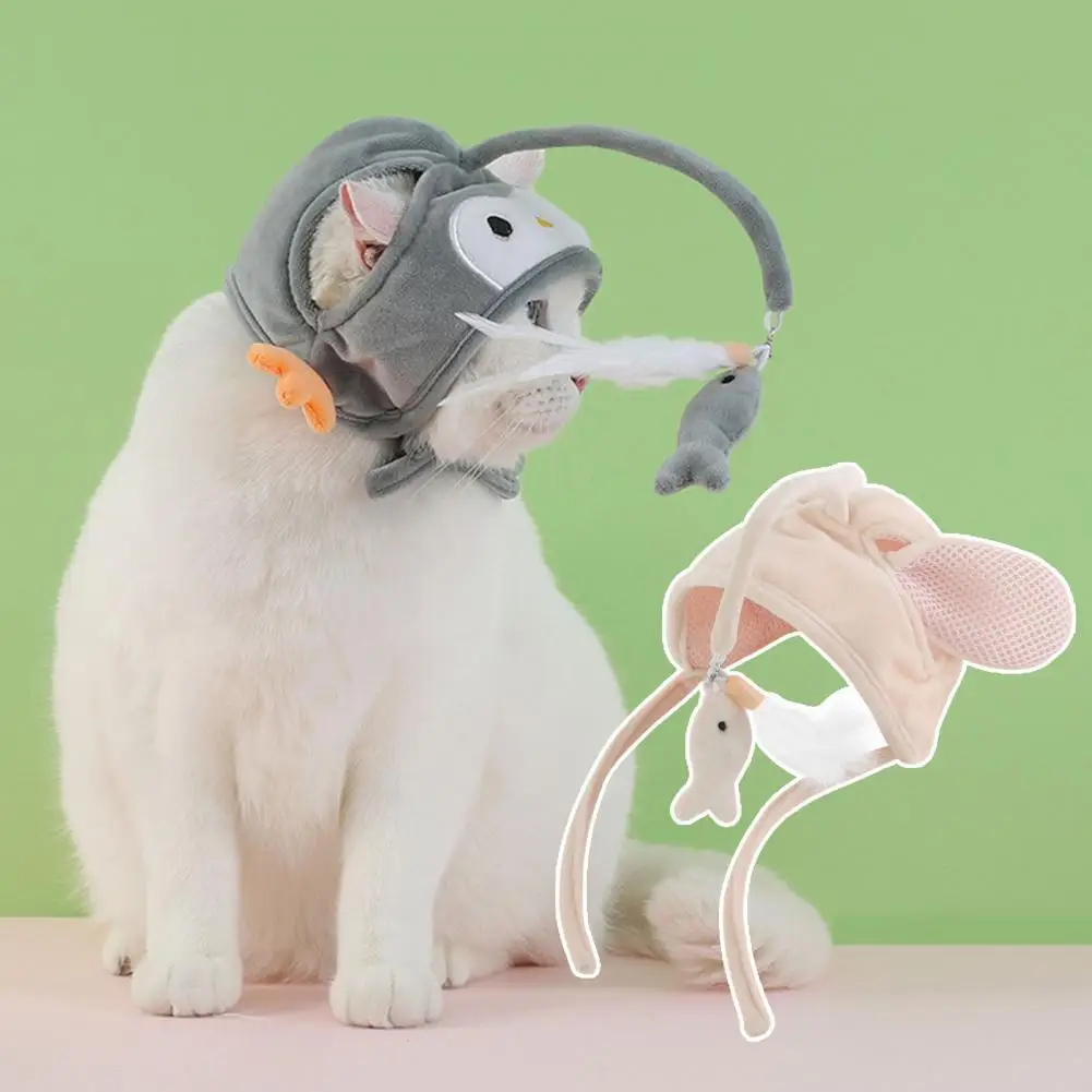 

Funny Cat Headgear Self-playing Cartoon Rabbit Kitten Cat Hat Teaser Toy Feathers Tease Kitten Cats Head Covers Pet Supplies