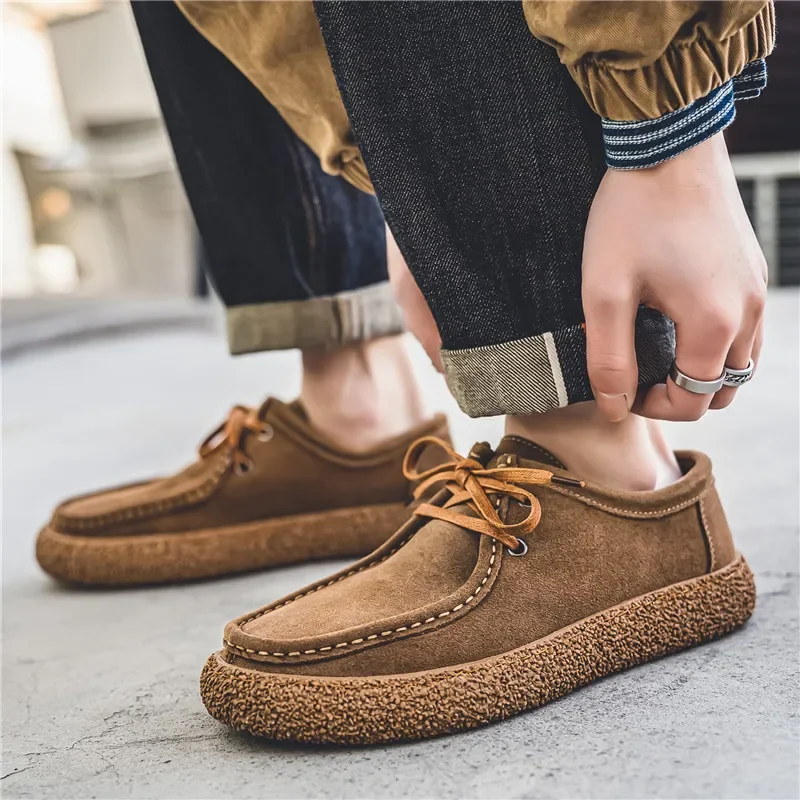 Retro Casual Men Shoes casual board shoes casual sneakers Luxury Suede Leather Loafers Men Sneakers Comfor Soft Sole Driving Shoes Walking tenis hombres