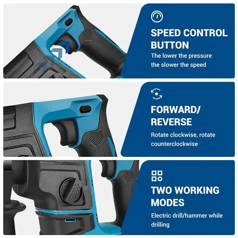 Drillpro 26mm Brushless Cordless Rotary Hammer Impact Drill Handheld Electric Hammer Drill Impact Function for Makita Battery 4