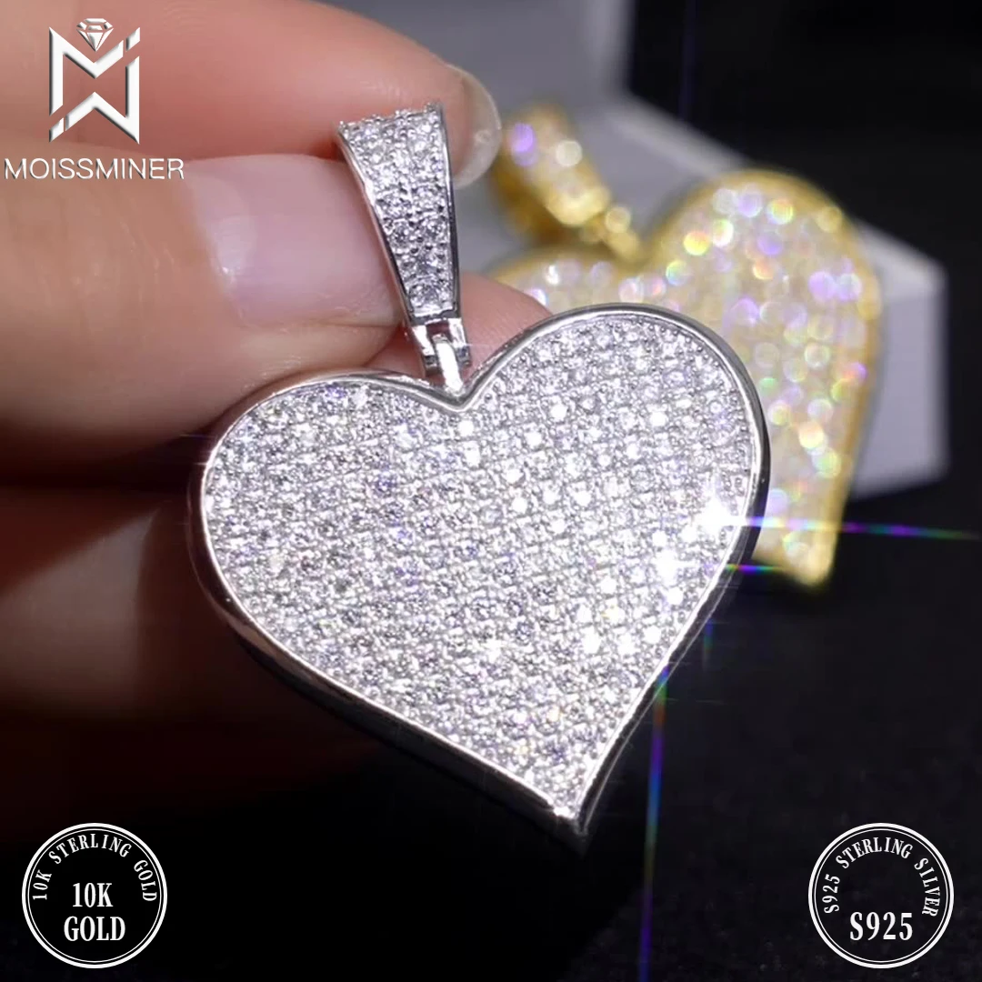 Moissanite Hearts Pendant Necklace For Men S925 Silver Real Diamond Iced Out Necklaces Women Jewelry Pass Tester With GRA