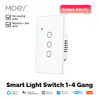 Tuya WiFi Smart Light Switch Glass Touch Control Fireproof No Neutral Wire Required Remote Control Work With Alexa Google Home