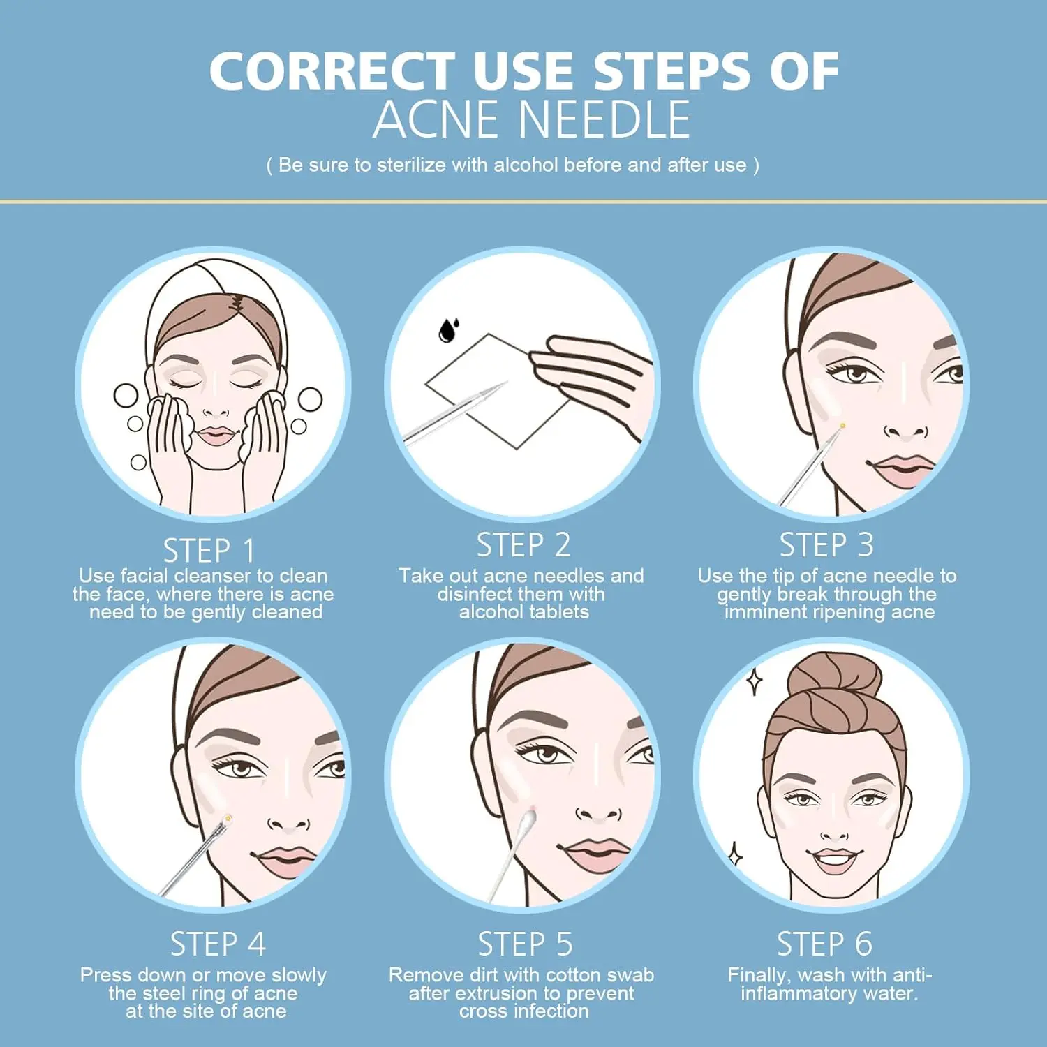 7pcs Blackhead Remover Kit Stainless Steel Needles Set Pimple Comedone Extractor Tools for Cleaning Facial Skin and Nose