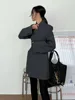 EOEN Autumn Vintage Senior Sense V-neck Big Pocket Design Waist Slimming Mid-length Suit Jacket Women 2024 New Fashion 3