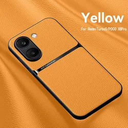 Luxury Leather Magnetic Phone Case with Car Holder Feature for Poco M8 Pro (YELLOW)