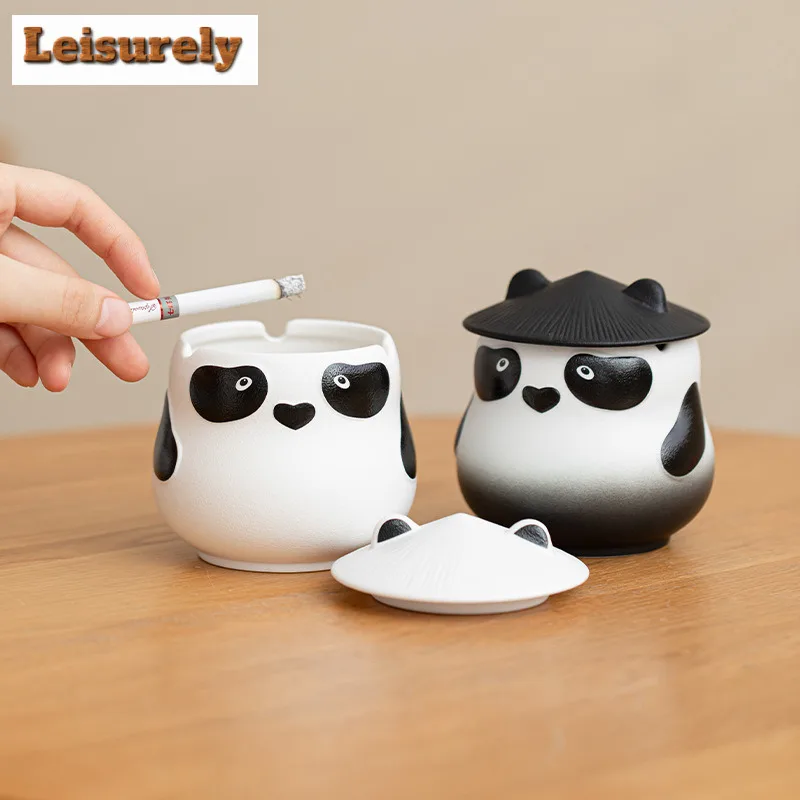 Cute Lebao Panda Ashtray Aesthetic Tobacco Shop Ash Tray Household Weed Smoking Chinese Tea Set Equipment Collection Supplies