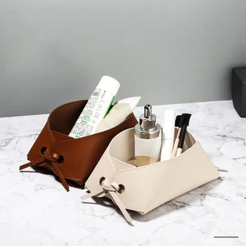 북유럽 데스크탑 가죽 보관함, 쥬얼리 키 디스플레이 트레이, 메이크업 정리함 용기 책, 식물 거치대 냄비, 가정, 1PC 상품 이미지