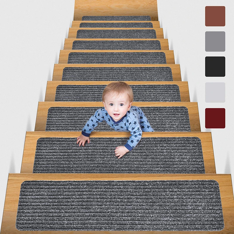 20x76cm Soft Stair Stepping Mat Variety Pattern Self-adhesive Non-slip Water Absorption Stair Carpet Mat Protector Rug