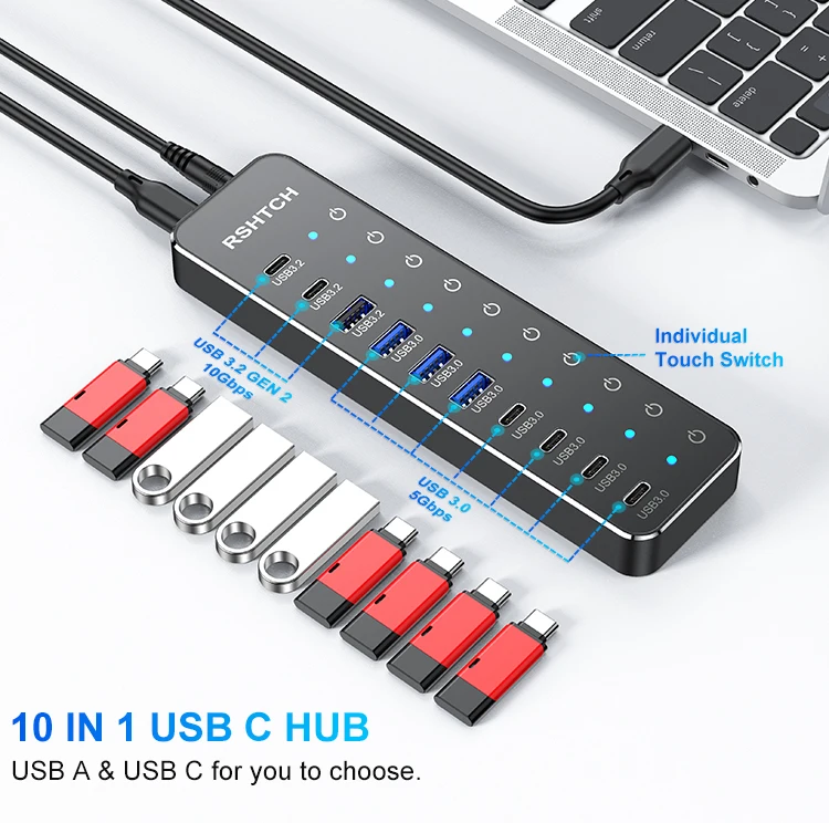 Rshtech 10-in-1 Usb C Hub 10gbps Multiport Docking Station_voghion.com