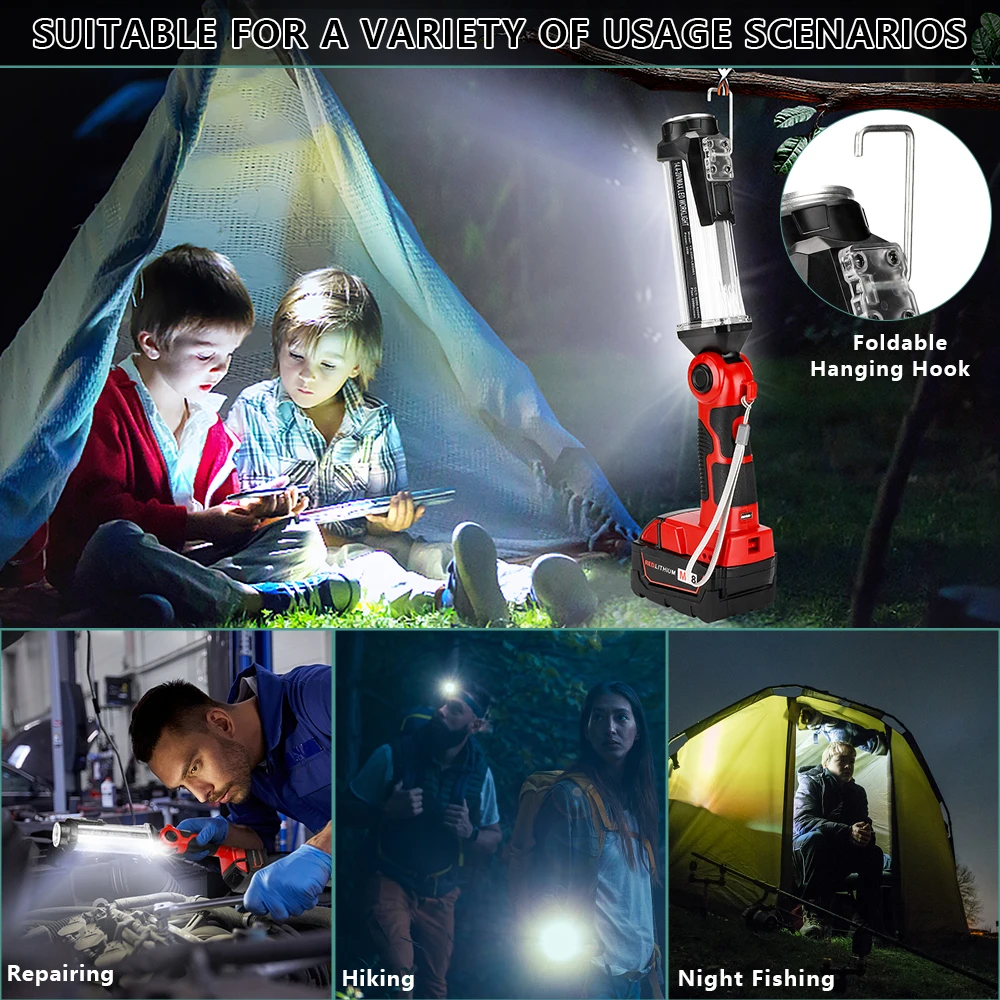 Cordless LED Work Light for Milwaukee 18v M&18 Li-ion Battery 35W 2000LM Outdoor