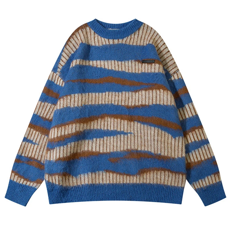 

Японский вязаный свитер в стиле Харадзюку, Женский винтажный полосатый контрастный женский винтажный Повседневный свободный свитер, уличная одежда на осень