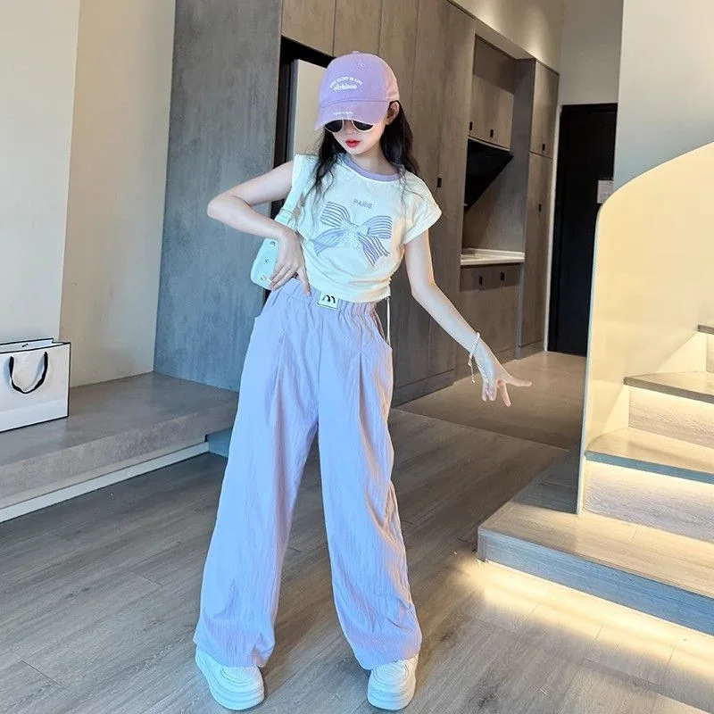 PlayfulPalms طقم تيشيرت وبنطلون بناتي صيفي