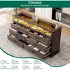 63" Farmhouse Closet Island with 8 Drawers&LED Lights, Brown Dresser w/Glass Top & Front Display Organizer, Wardrobe Armoire 3