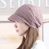 Lace Breathable Short Brim Bonnets for Women Loose Crochet Women Baseball Cap Autumn Winter Foldable Earflap Hats 3